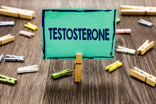 Signo Texto Que Muestra Testosterona Foto Conceptual Hormonas Masculinas Desarrollo — Foto de Stock