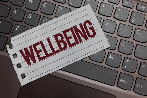 Writing Note Showing Wellbeing Business Photo Showcasing Healthy Lifestyle Conditions — Stock Photo, Image