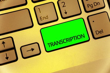 Transkripsiyon gösterilen metin işareti. Kavramsal fotoğraf yazılı veya kelime metin ses klavye anahtar laptop yaratıcı bilgisayar kahverengi tuş takımı fikir dizüstü netbook transkripsiyonu yazdırılan işlemi