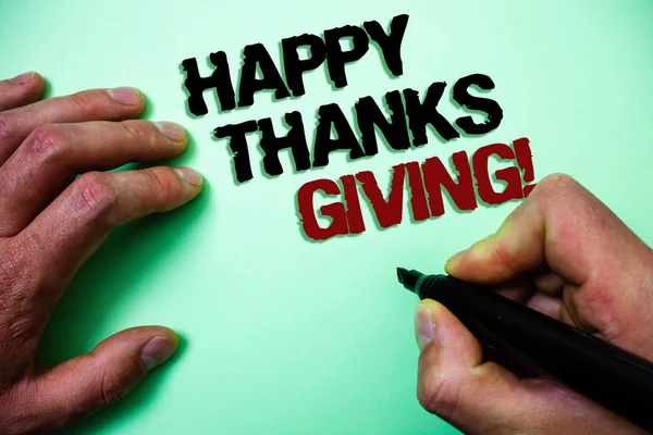 Word writing text Happy Thanks Giving Motivational Call. Business concept for congratulations phrase Holidays Green background grey shadow important thoughts temple message idea