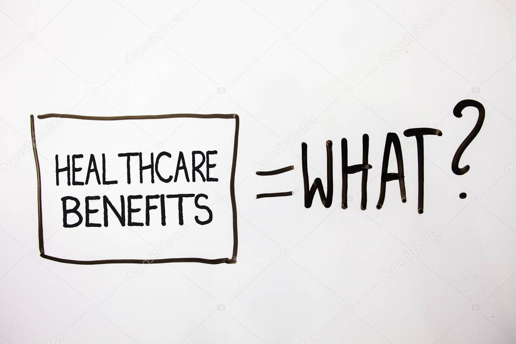 Handwriting text Healthcare Benefits. Concept meaning it is insurance that covers the medical expenses White shadow messages ask equations memories thought idea equations