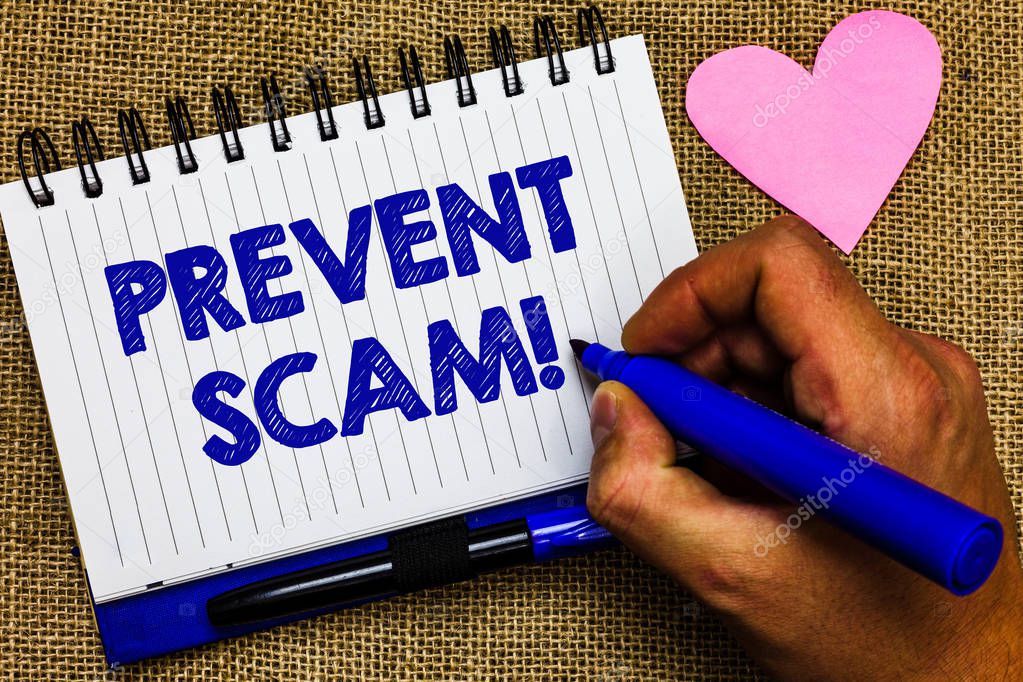 Writing note showing Prevent Scam Motivational Call. Business photo showcasing Consumer protection fraudulent transactions Notepad pen papers ideas thoughts nice lovely love romantic hart mat