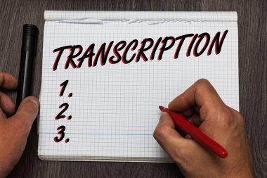 Transkripsiyon yazma el yazısı metin. Yazılı veya basılı işlem transkripsiyonu kelime metin ses grafik kağıdı düşünceler fikirler önemli marker kalem pratik kitap işleri anlam kavramı