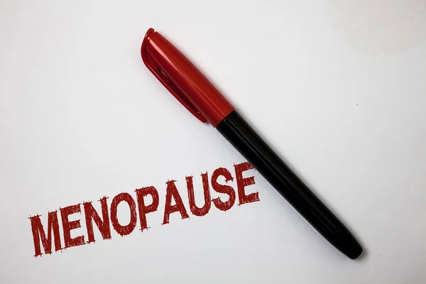 Uwaga Pisanie Wyświetlono Menopauzy Biznesowe Zdjęcie Prezentujący Zaprzestania Miesiączki Starsze — Zdjęcie stockowe