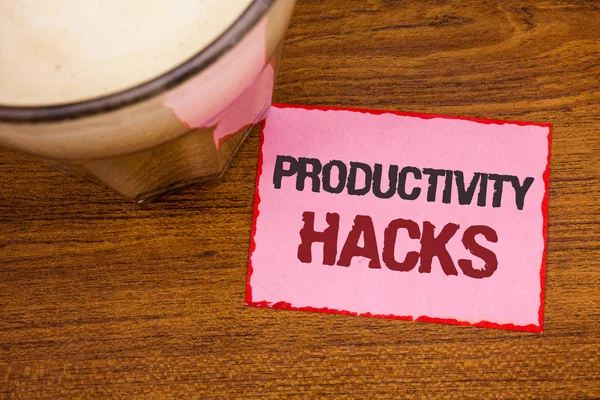 Conceptual Hand Writing Showing Productivity Hacks Business Photo Text Hacking — Stock Photo, Image