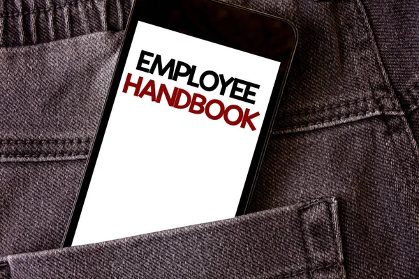Uwaga Pisanie Wyświetlono Employee Handbook Biznesowe Zdjęcie Prezentujący Kod Polityki — Zdjęcie stockowe