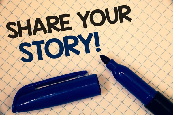 Tekst Pisma Ręcznego Pisania Share Your Story Motywacyjne Call Koncepcję — Zdjęcie stockowe