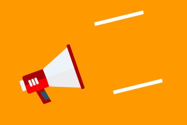 Düz tasarım iş illüstrasyon kavramı dijital pazarlama iş megafon için Web sitesi ve promosyon afiş. Çizgi film insan eli boş sosyal medya kopya alanı metin holding