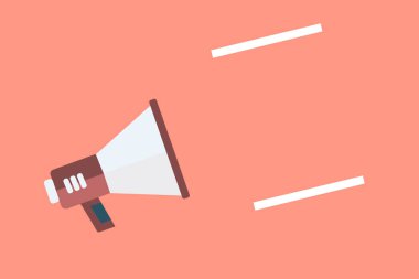 Düz tasarım iş illüstrasyon kavramı dijital pazarlama iş megafon için Web sitesi ve promosyon afiş. Çizgi film insan eli boş sosyal medya kopya alanı metin holding