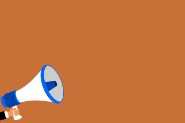 Düz tasarım iş illüstrasyon kavramı dijital pazarlama iş megafon için Web sitesi ve promosyon afiş. Çizgi film insan eli boş sosyal medya kopya alanı metin holding