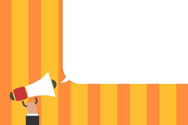 Düz tasarım iş illüstrasyon kavramı dijital pazarlama iş megafon için Web sitesi ve promosyon afiş. Çizgi film insan eli boş sosyal medya kopya alanı metin holding