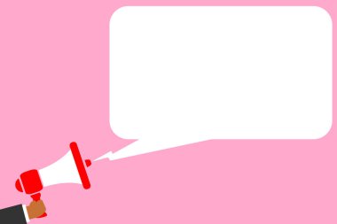 Düz tasarım iş illüstrasyon kavramı dijital pazarlama iş megafon için Web sitesi ve promosyon afiş. Çizgi film insan eli boş sosyal medya kopya alanı metin holding