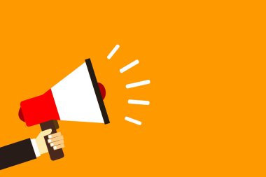 Düz tasarım iş illüstrasyon kavramı dijital pazarlama iş megafon için Web sitesi ve promosyon afiş. Çizgi film insan eli boş sosyal medya kopya alanı metin holding