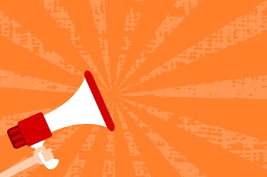 Düz tasarım iş illüstrasyon kavramı dijital pazarlama iş megafon için Web sitesi ve promosyon afiş. Çizgi film insan eli boş sosyal medya kopya alanı metin holding