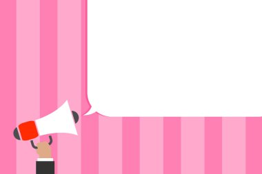 Düz tasarım iş illüstrasyon kavramı dijital pazarlama iş megafon için Web sitesi ve promosyon afiş. Çizgi film insan eli boş sosyal medya kopya alanı metin holding