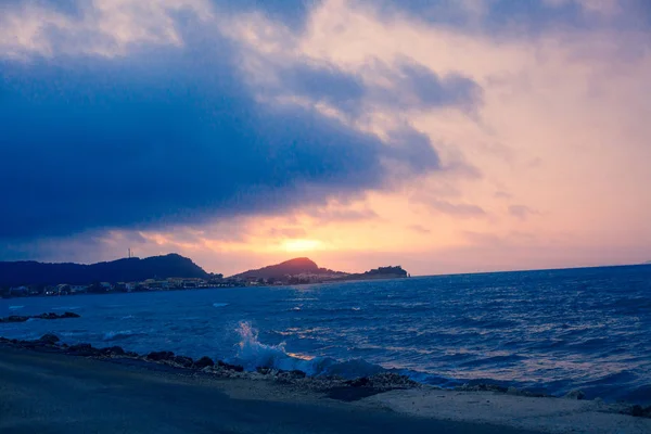 Захід Сонця Море Точки Зору Від Берегової Лінії Видом Океан — стокове фото