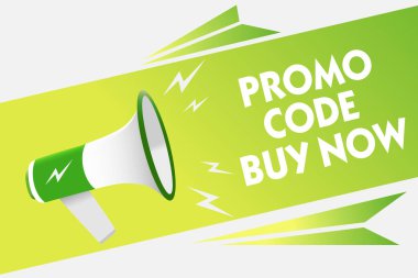 Word metin Promo kodu satın almak şimdi yazma. Özel yazýsýný hoparlörler uyarı komut dosyası duyuru alarm sinyalleri girerek büyük indirim vermek için iş kavramı ifade