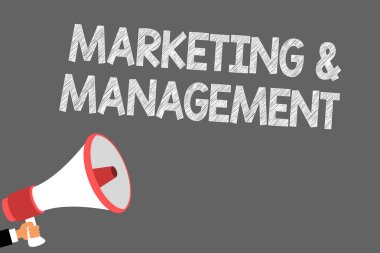 Pazarlama ve yönetim gösterilen metin işareti. Kavramsal fotoğraf ürün sembolleri hoparlör ses göstergeler fikir duyuru uyarı endişe verici stratejileri geliştirme süreci