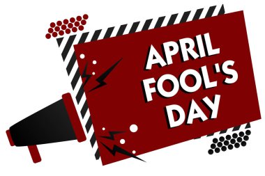 Kavramsal el yazma gösteren April Fool s günüdür. İş fotoğraf metin pratik şakalar mizah pranks kutlama komik aptal birden çok metin desen kırmızı dikdörtgen plaka ses hoparlör tasarımı