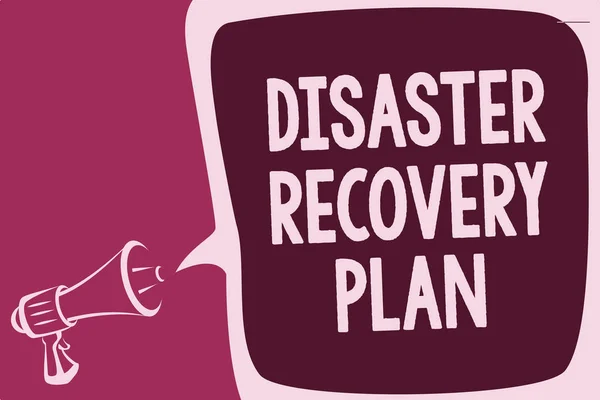 Word writing text Disaster Recovery Plan. Business concept for having backup measures against dangerous situation Reporting thinking alarming sound speaker warning capital ideas scripts