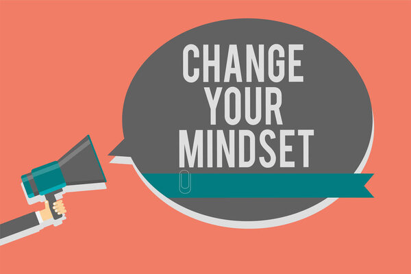 Writing note showing Change Your Mindset. Business photo showcasing replace your beliefs way of thinking mental path Symbols speaker alarming warning circle indication idea announcement