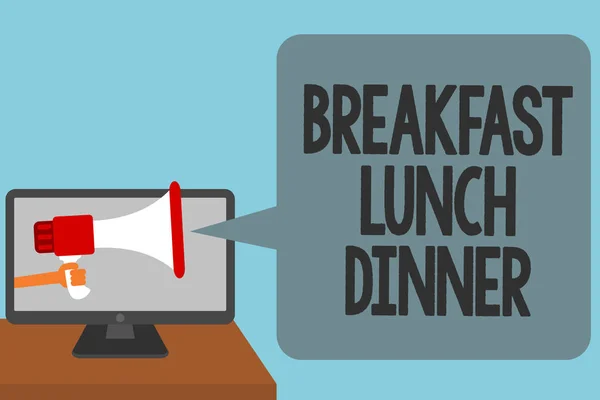 Word Tekst Intoetsen Ontbijt Lunch Diner Businessconcept Voor Maaltijden Eten — Stockfoto