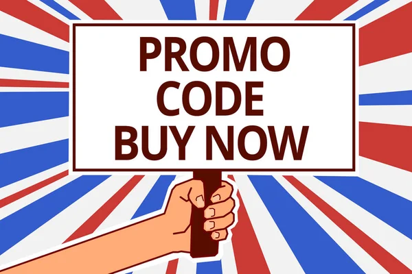 El yazısı metin Promo kodu satın almak şimdi. Özel kelimeler kağıt metin sermaye girerek büyük indirim veren anlam kavramı tabelalar duyuru raporlama kartonlar posterlerini açmaları