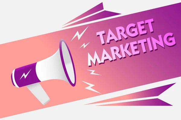 Writing note showing Target Marketing. Business photo showcasing Audience goal Chosen clients customers Advertising Sound speaker convey messages ideas three text lines logo type design