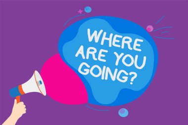 Nereye gidiyorsun soru gösterilen Not yazma. Birisi mesajları ses hoparlör duyuru bulutlu desen tasarım fikirlerini ifade etmek nereye gittiğini soran vitrine iş fotoğraf