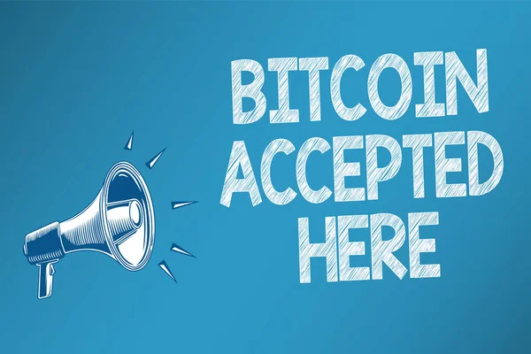 Conceptual Hand Writing Showing Bitcoin Accepted Here Business Photo Text — Stock Photo, Image