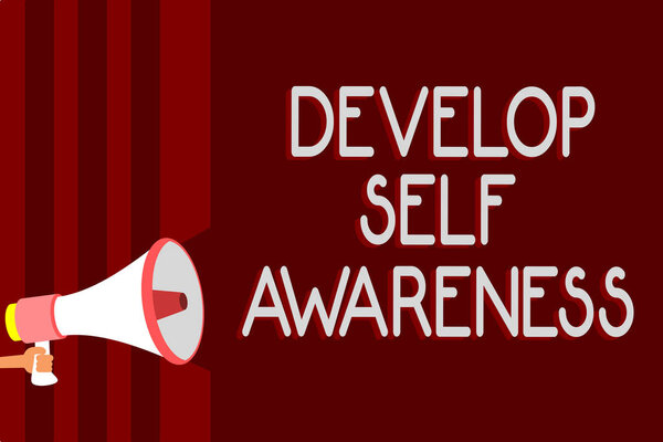 Текст почерка Развитие самопознания. Концепция, означающая увеличение сознательного знания собственного персонажа Предупреждающие звуковые символы звуковые сигналы тревожные объявления идея указания
