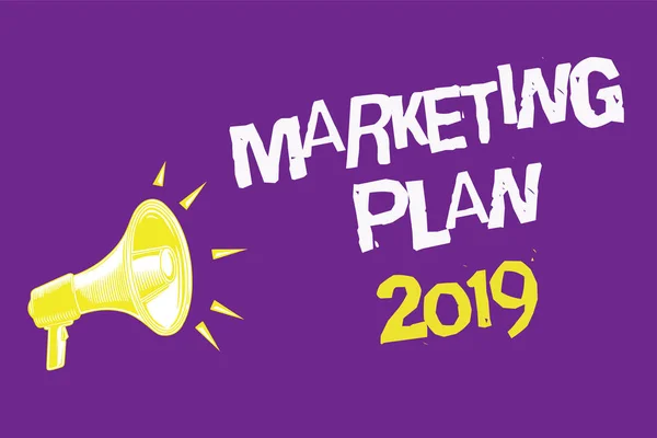 Texto Mano Plan Marketing 2019 Concepto Significado Horario Definición Marca — Foto de Stock