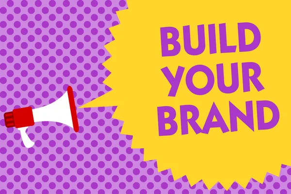 写笔记显示建立你的品牌 商业照片展示制作商业身份营销广告多行文本紫色气泡图案设计公告留言理念 — 图库照片