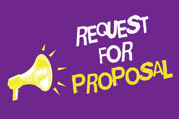Handwriting text Request For Proposal. Concept meaning document contains bidding process by agency or company Three lines text idea messages ideas alarm speaker symbol announcement