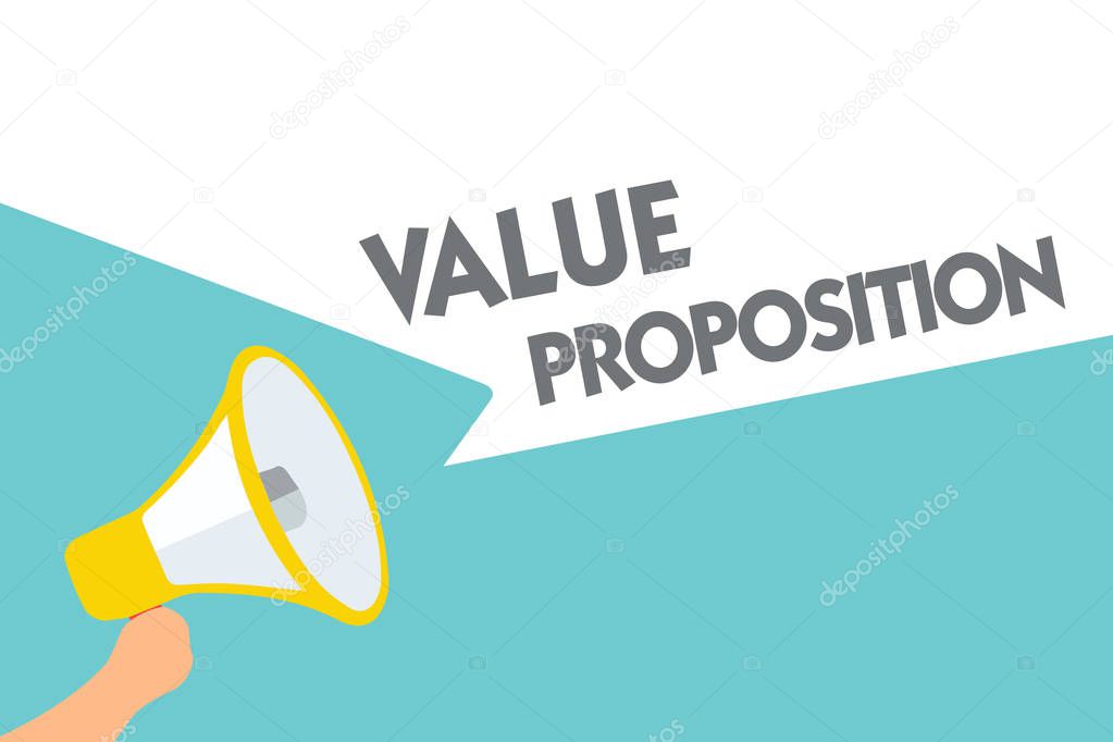 Conceptual hand writing showing Value Proposition. Business photo text service make company or product attractive to customers Symbol alarming speaker signals indication warning announcement