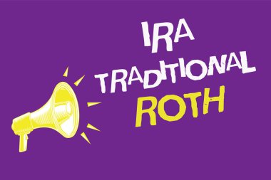 El yazısı metin geleneksel IRA Roth. Vergi muafiyet devlet ve federal üç satır metin üzerinde hoparlör simgesi duyuru fikirler alarm fikir iletilerdir anlam kavramı