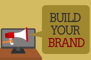 Build Your marka gösterilen metin işareti. Kavramsal fotoğraf yapmak satırları iletileri fikirler bilgisayar ekran kullanımı iletmek ticari kimlik pazarlama reklam sosyal medya ağı