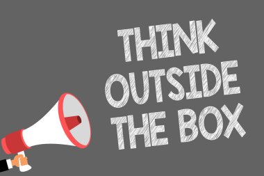 Dış belgili tanımlık kutu düşünüyorum gösterilen metin işareti. Kavramsal fotoğraf benzersiz olması farklı fikirler getirmek sembolleri beyin fırtınası hoparlör ses göstergeler fikir duyuru uyarı endişe verici