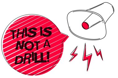 Bu şey değil A matkap gösterilen metin işareti. Kavramsal fotoğraf pratik eylemler test sahte paralar eğitim eskiz sanat ses hoparlör alarm farkındalık metin yapma mesajları iletmek