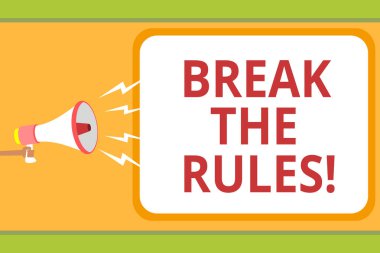 Break The Rules gösterilen Not yazma. İş değişiklikleri yapın fotoğraf vitrine her şeyi farklı isyan Reform mesaj fikir buluş kutulu komut dosyası kamu hoparlör duyuru