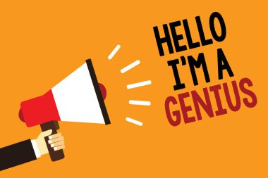 El yazısı metin Merhaba ben bir dahiyim. Kendinizi tanıtmak olarak ortalama kişi üzerinde başkalarına anlam kavramı endişe verici uyarı duyuru hoparlör sinyal göstergesi komut dosyası sembol