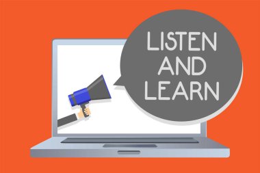 Dinleyin ve öğrenin gösterilen Not yazma. Kamu hoparlör öğrenme eğitim ders ağ iletisi sosyal medya yayın bilgi almak için iş fotoğraf vitrine dikkat ilan duyuru