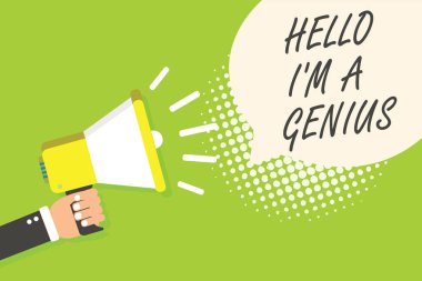 Merhaba gösterilen Not yazma ben bir dahiyim. İş fotoğraf vitrine kendinizi tanıtmak için başkalarına ortalama kişi üzerinde hoparlör duyuru endişe verici bir sinyal gibi gösterge komut dosyası sembol uyarı