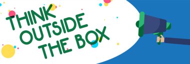 Dış belgili tanımlık kutu düşünüyorum gösterilen Not yazma. İş fotoğraf vitrine benzersiz farklı fikirler getirmek endişe verici hoparlör komut dosyası duyuru sinyal göstergesi Uyarı sembolleri beyin fırtınası