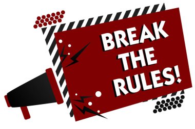 Kavramsal el Break The Rules gösterilen yazma. İş fotoğraf metin değişiklikleri yapın her şeyi farklı isyan Reform birden çok metin desen kırmızı dikdörtgen plaka ses hoparlör tasarımı