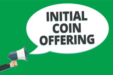 El yazısı metin ilk madeni para sunan. Sermaye mesaj fikir bilgi metin genel hoparlör yeşil uçak arka plan yetiştirme cryptocurrencies kullanarak kavramı anlam crowdfunding