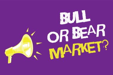 El yazısı metin boğa veya ayı piyasası soru. Birisi onun pazarlama yöntemi üç satır metin mesajları fikir hakkında soran kavramı anlam alarm hoparlör simgesi duyuru