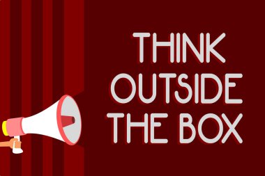 El yazısı metin dışında düşünmek belgili tanımlık kutu. Ses sembolleri hoparlör endişe verici Duyurular göstergesi fikir uyarı beyin fırtınası benzersiz farklı fikirleri olması anlamına gelen kavram getirmek