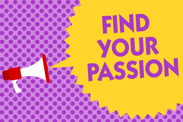 Writing note showing Find Your Passion. Business photo showcasing Seek Dreams Find best job or activity do what you love Multiline text purple bubble pattern design announce messages ideas