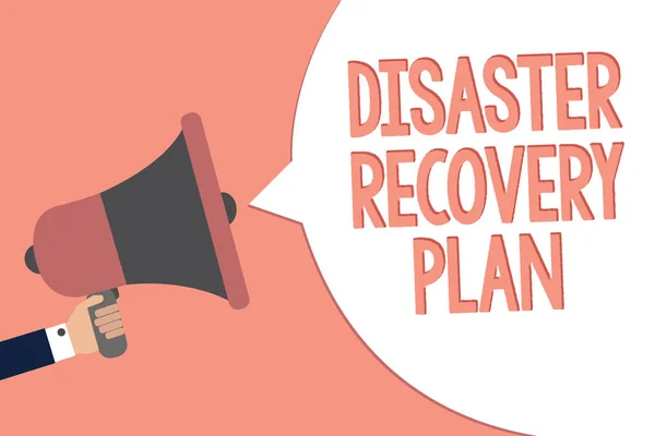 Conceptual hand writing showing Disaster Recovery Plan. Business photo text having backup measures against dangerous situation Recall remember text social notice speaker announcement awareness